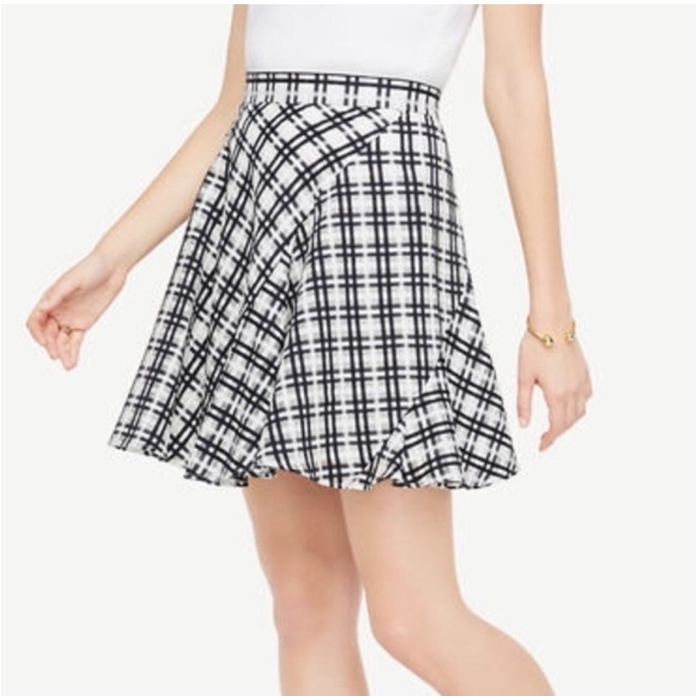 Ann Taylor Flirty Mini Skirt Black White Plaid Cotton Silk